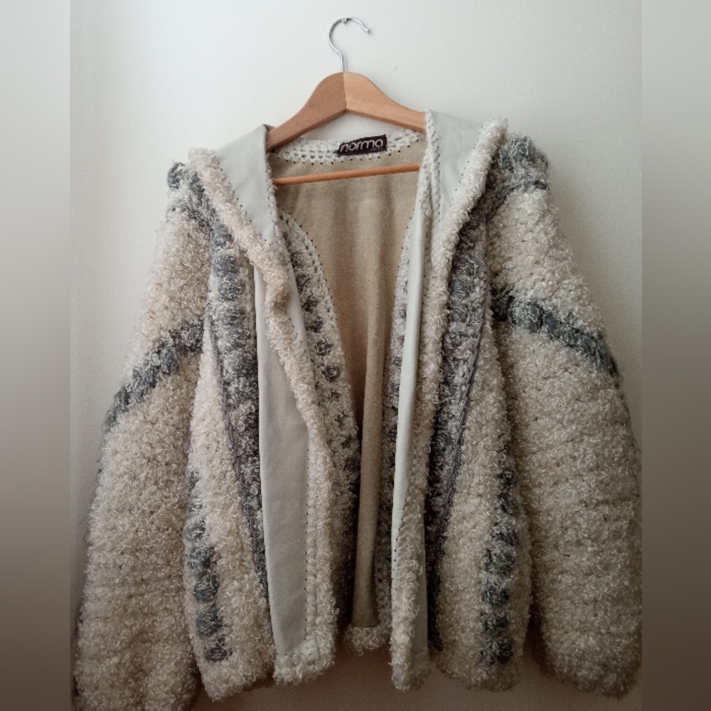 🤍 Cardigan Sweater Jacket with Leather Panels | Norma Canada | Size M | Beige